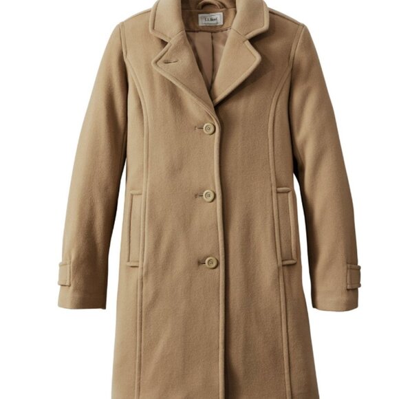 LL Bean Women's Classic Lambswool Polo Coat, Three-Quarter Length - Picture 1 of 9